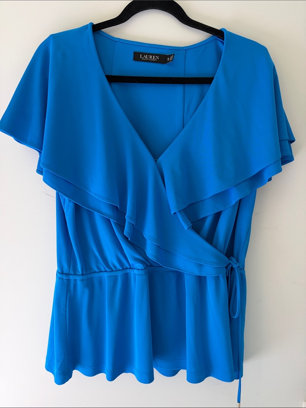 Lauren Ralph Lauren Bright Blue Ruffle Wrap Blouse